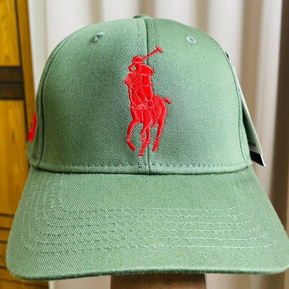 Polo Ralph Lauren Big Pony Cap | Olive Green 3 Logo Hat | Classic Adjustable Cap - Picture 1 of 3